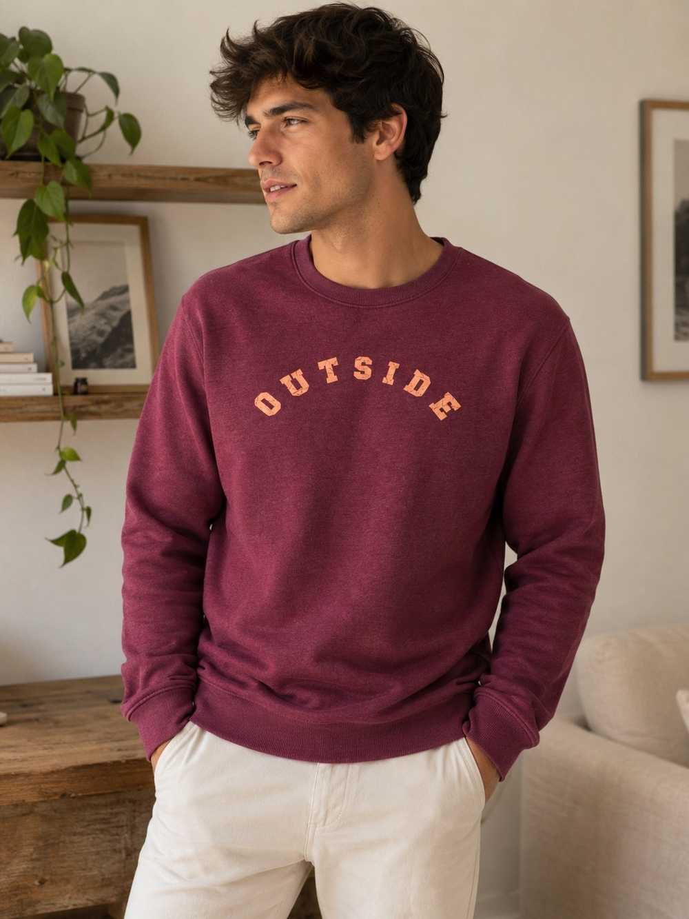 Cat & Jack Men's Crewneck Sweatshirt in Burgundy with Orange Print Size Xl (14)